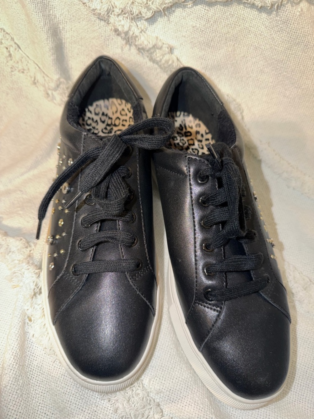 Chicos Women's Black Stud-Detail Lace-Up Sneakers